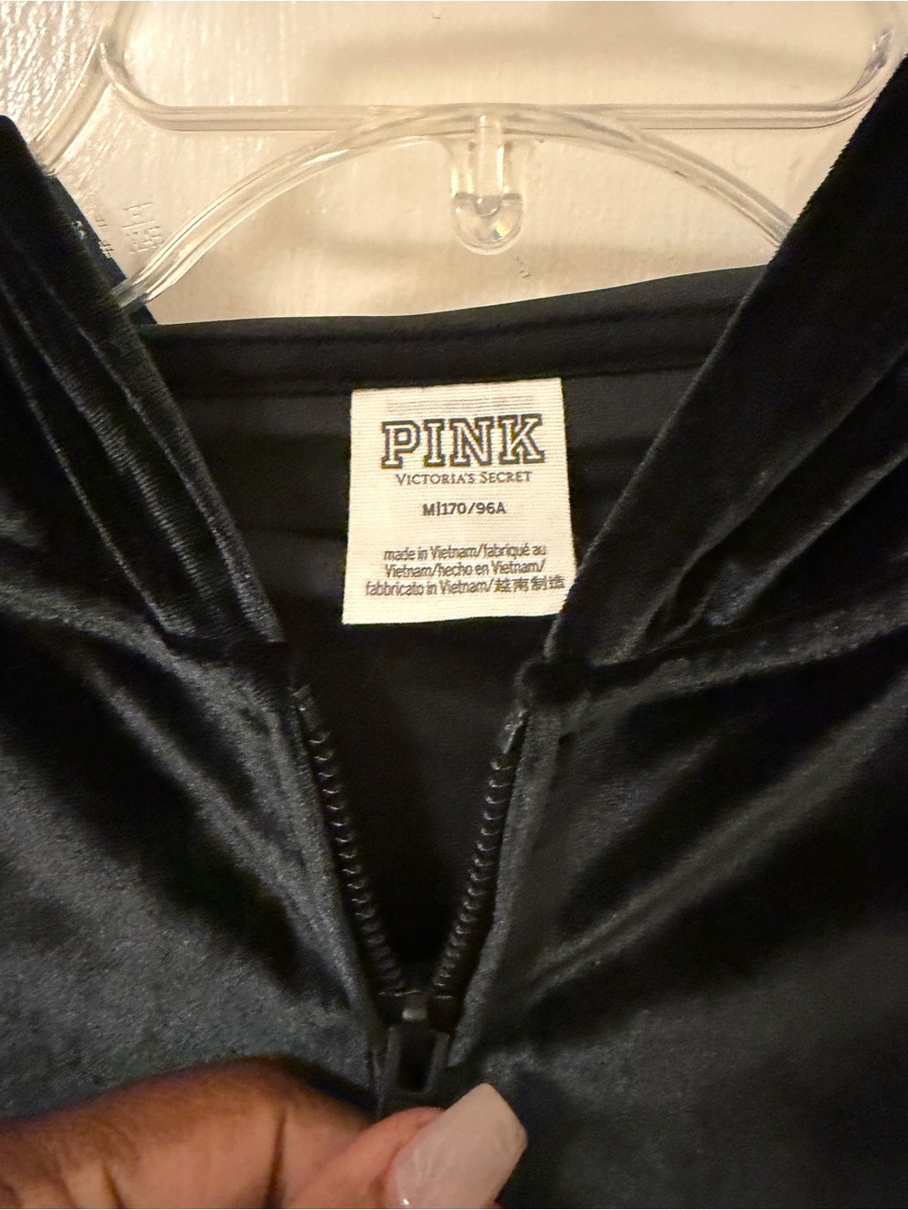 PINK Victoria's Secret Black Velour Zip-Up Hoodie Jacket